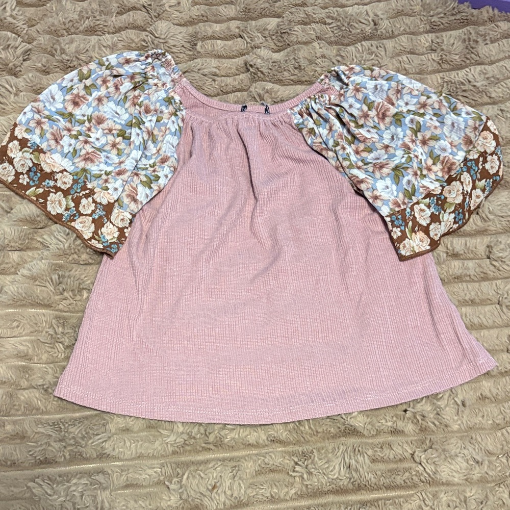 BKE Pink Floral Puff Sleeve Camisole